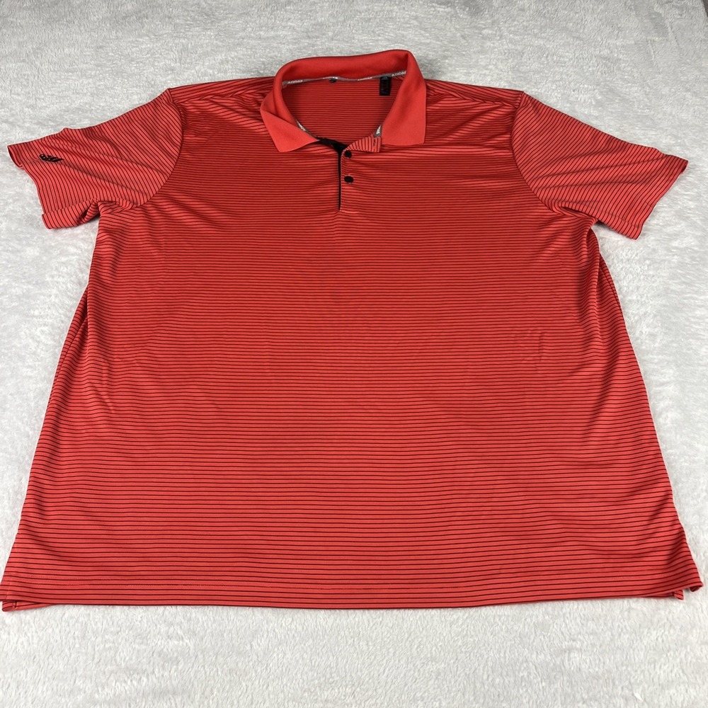 Adidas Polo Shirt Mens 2XL Red Excellent‎ Striped Short Sleeve Golf Top